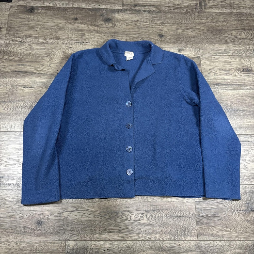 L.L.Bean Jacket Womens XL Blue Polartec‎ Fleece Button Front Collared Casual